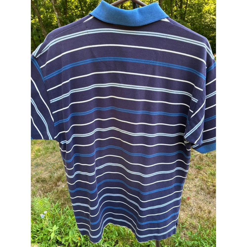 Vintage Gulf Traders Classic Polo Shirt Mens M Blue Striped 100% Cotton Golf Y2K - Picture 7 of 9